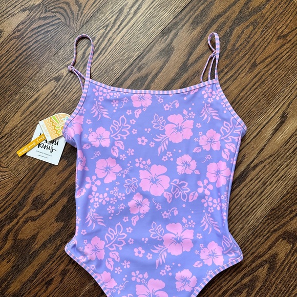 Kulani Kinis Cheeky one piece NWT swimsuit purple pink hibiscus flora Size S - Picture 3 of 9